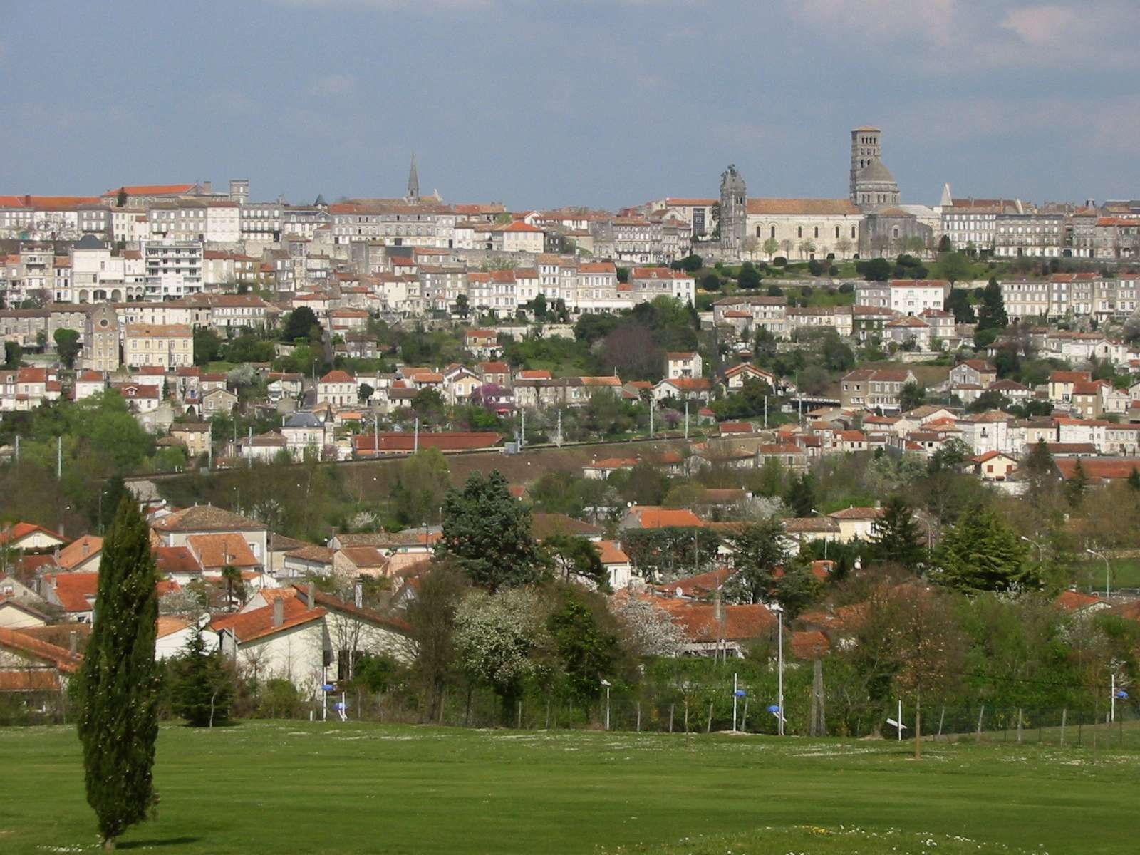 View of Angoulême and its cathedral from the golf course of l'Hirondelle, Charente, France