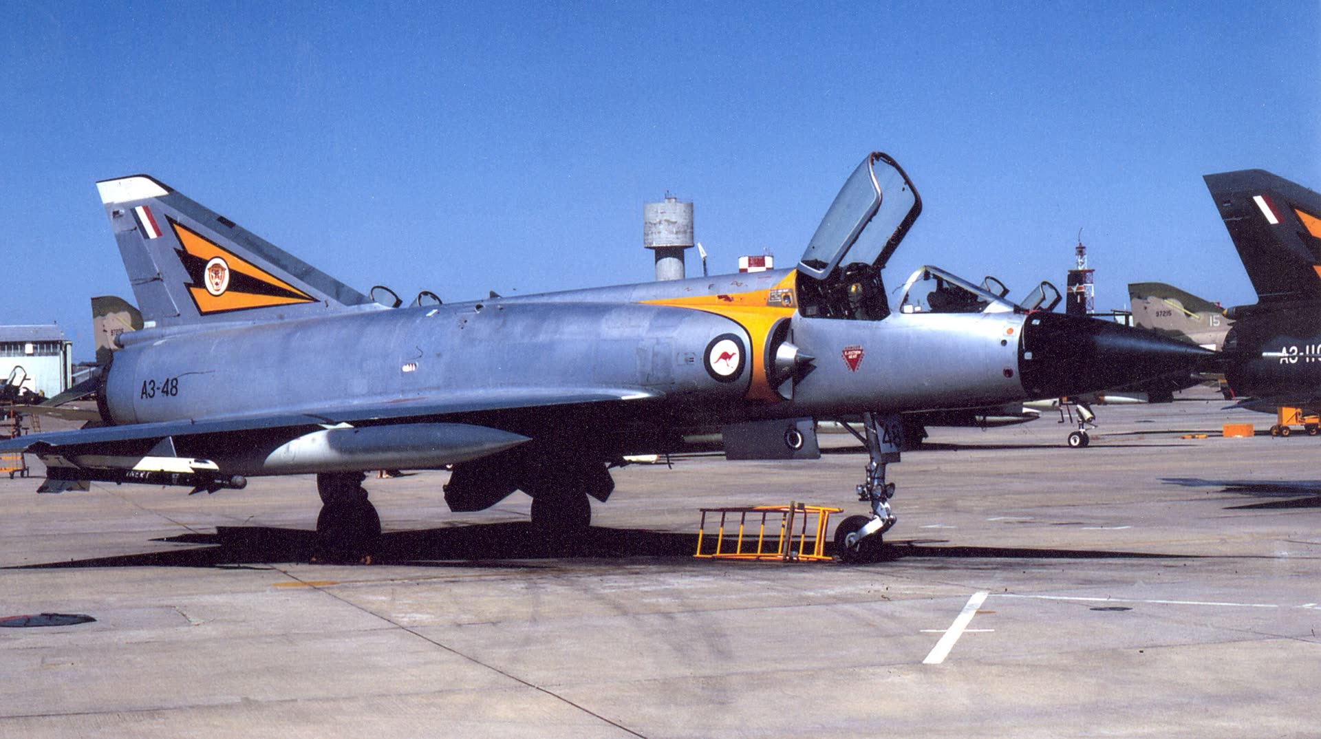 A Royal Australian Air Force Dassault Mirage IIIO fighter jet at RAAF Base Williamtown, New South Wales
