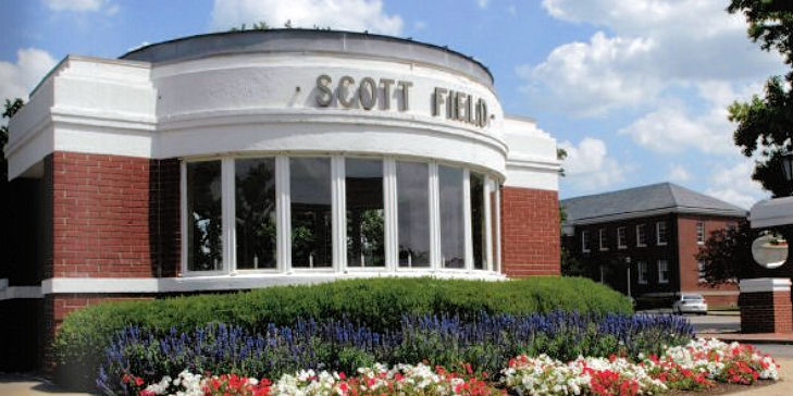 The main gate at Scott Air Force Base, Illinois, near the towns where the January 2000 sightings occurred