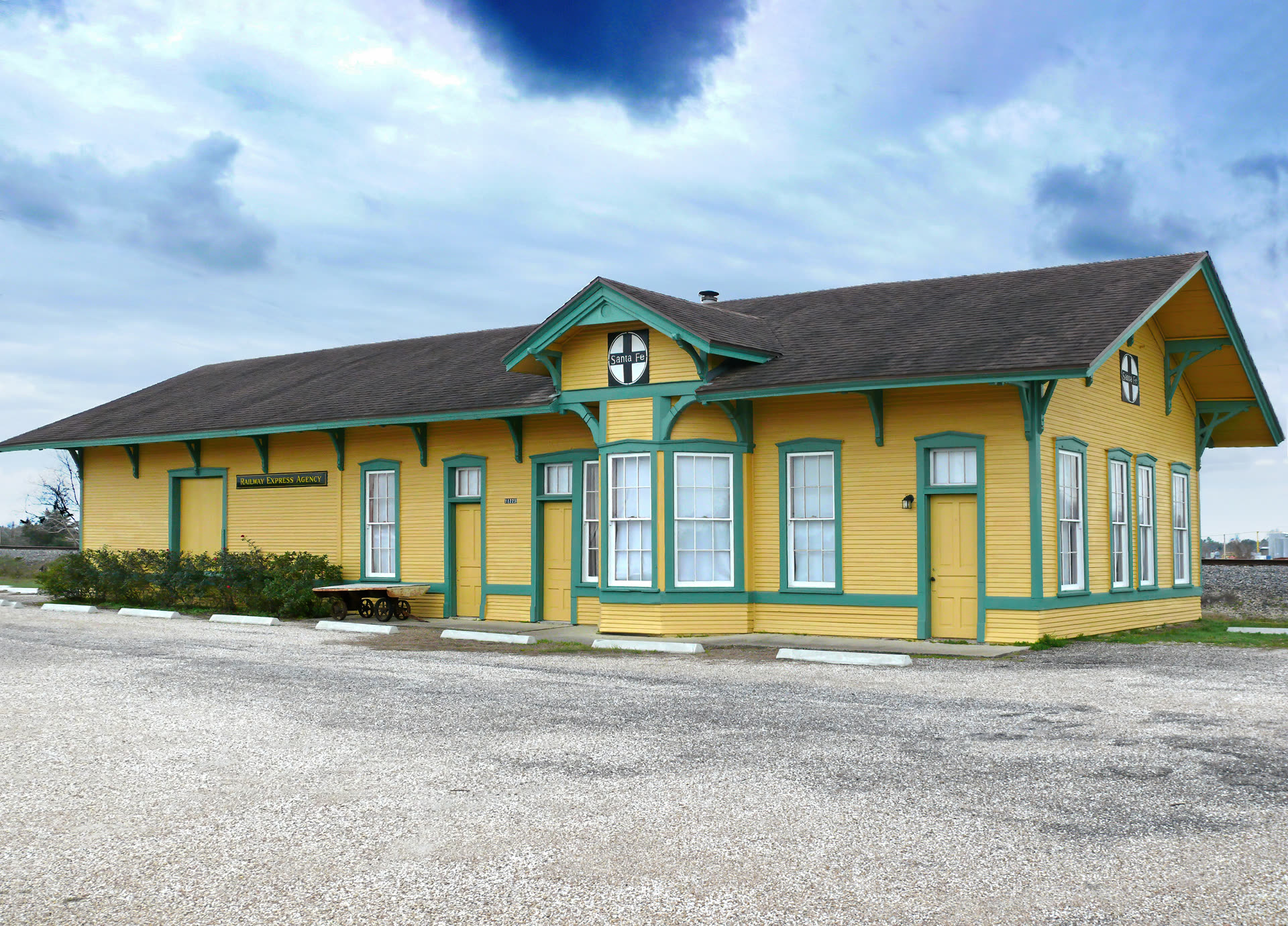 The historic Hitchcock Depot, relocated to Santa Fe (Alta Loma), Texas