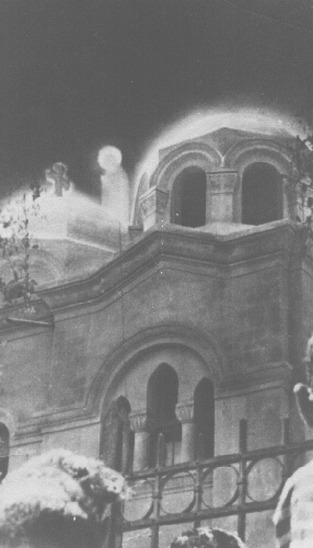 Historical 1968 photograph purporting to show the luminous figure above St. Mary's Coptic Orthodox Church, Zeitoun, Cairo
