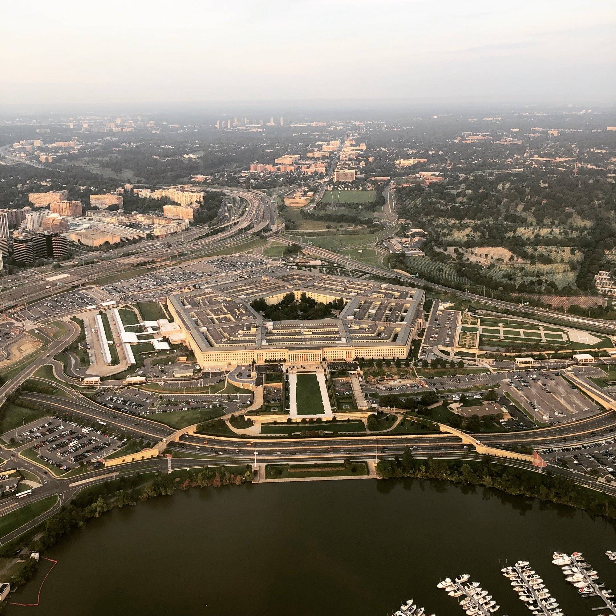 The Pentagon, headquarters of the U.S. Department of Defense, photographed from a commercial airliner, September 2018